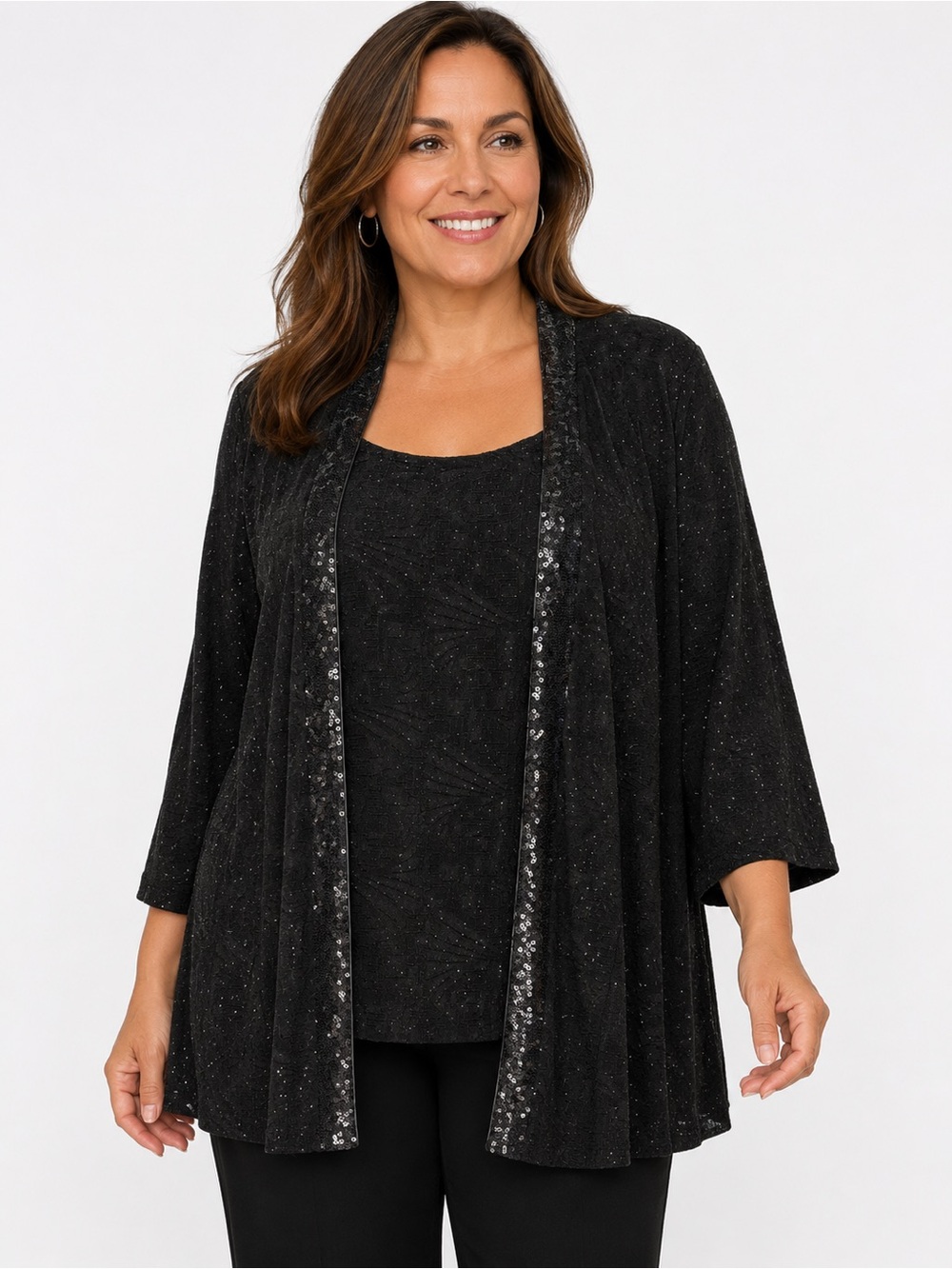 Alex Evenings Jacket & Tank Twin Set Size 3X Black Lace Sequin Dressy Formal